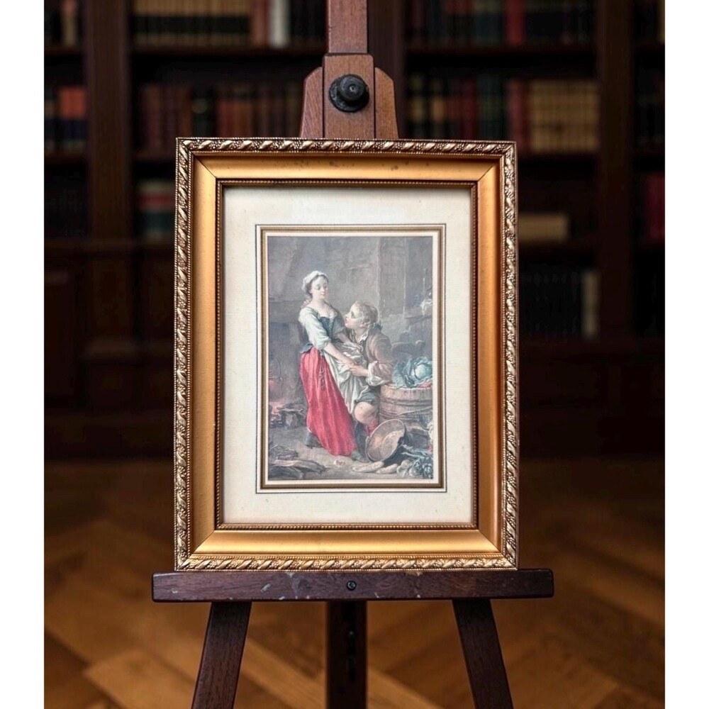 Vintage Framed French Print  – Gold Gilt Frame 7.5x9.5 from France